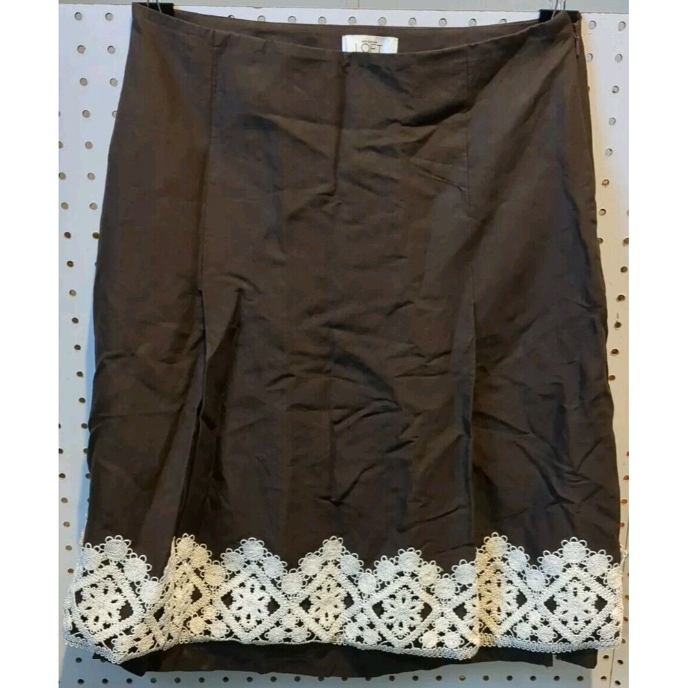 Ann Taylor Loft Skirt Size 6 Brown White Lace Embroidered Floral